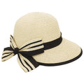 Beige Striped Bow Embellished Bucket Hat