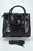 Faux Crocodile Patent Leather Lady Bag (Black)