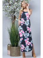 Floral Maxi Dress with Pockets - Black