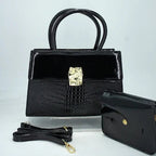 Patent Leather 2 Pc Shoulder Bag Set (Black)