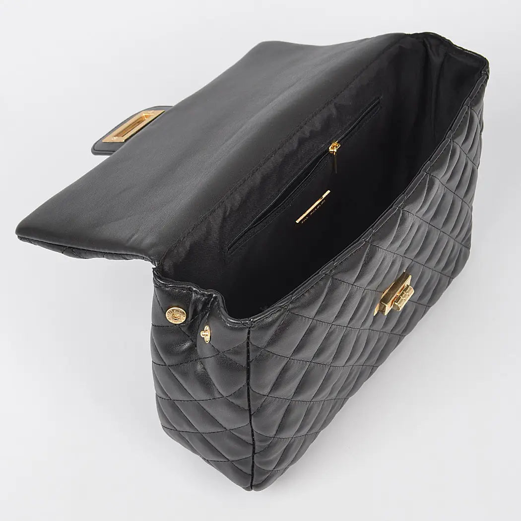 Quilted Faux Leather Chic Mini Bag Backpack (Black)