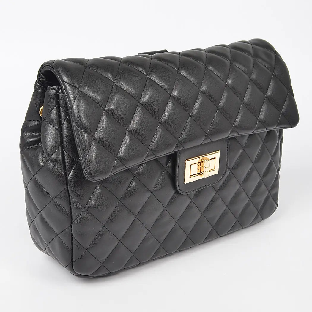 Quilted Faux Leather Chic Mini Bag Backpack (Black)