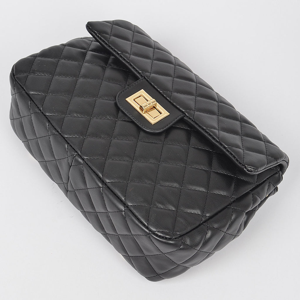 Quilted Faux Leather Chic Mini Bag Backpack (Black)