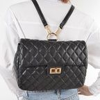 Quilted Faux Leather Chic Mini Bag Backpack (Black)
