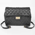 Quilted Faux Leather Chic Mini Bag Backpack (Black)