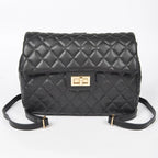 Quilted Faux Leather Chic Mini Bag Backpack (Black)