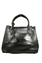 Black Faux Crocodile Satchel Bucket Bag