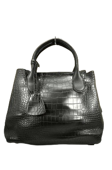 Black Faux Crocodile Satchel Bucket Bag