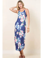 Floral Maxi Dress with Pockets - Blue