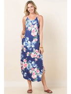 Floral Maxi Dress with Pockets - Blue