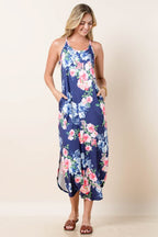 Floral Maxi Dress with Pockets - Blue