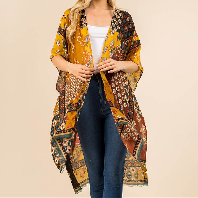 Spring Kimono - Brown and Tan Multicolor