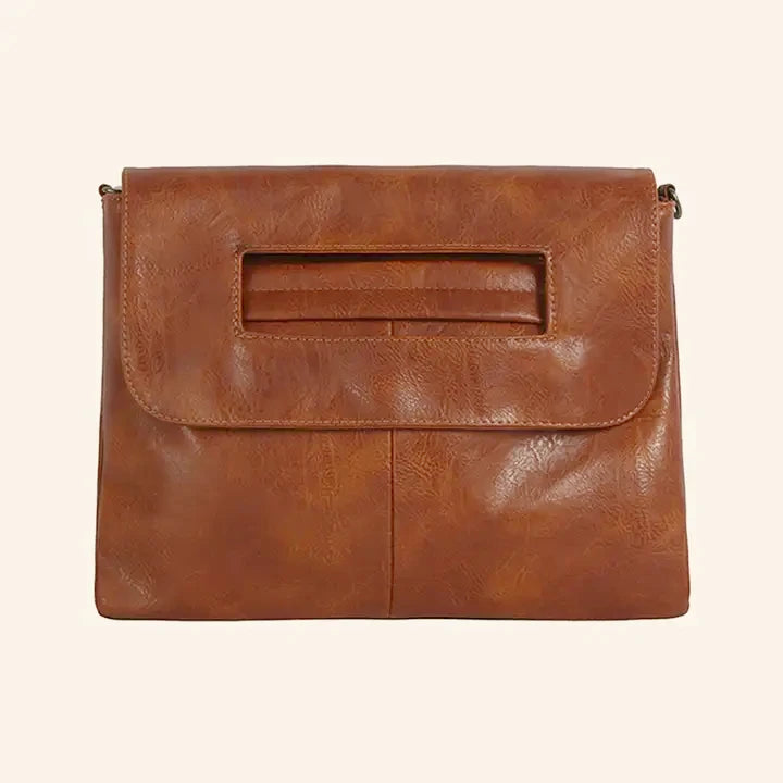 Camel Faux Leather Clutch Crossbody