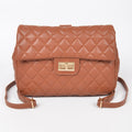 Quilted Faux Leather Chic Mini Bag Backpack (Camel Brown)