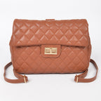Quilted Faux Leather Chic Mini Bag Backpack (Camel Brown)