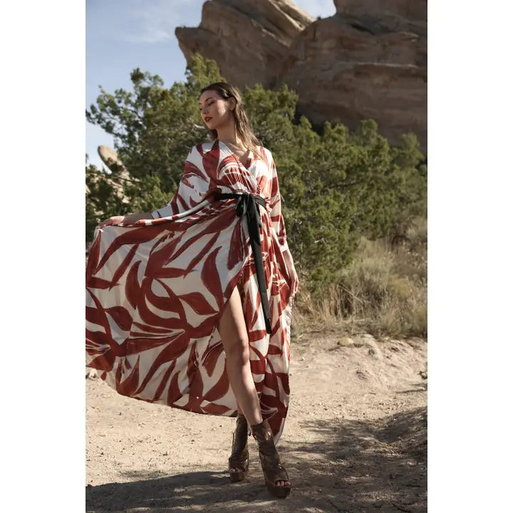 Belted Open Maxi Dress (Tan and Brown Hues)