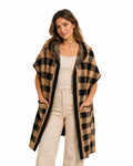 Checkered Hooded Knit Vest with Pockets