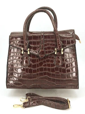 Faux Crocodile Patent Leather Lady Bag (Chocolate Brown)