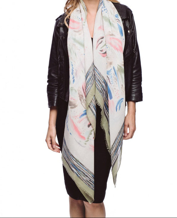Cream and Sage Pastel Spring Scarf