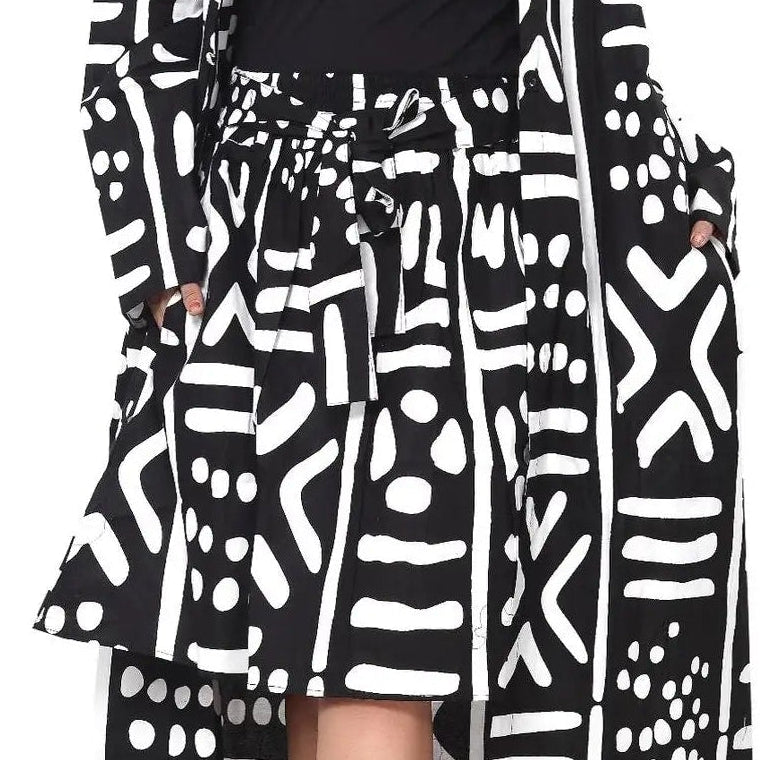 Abstract Black and White Skirt with Pockets - 100% Cotton