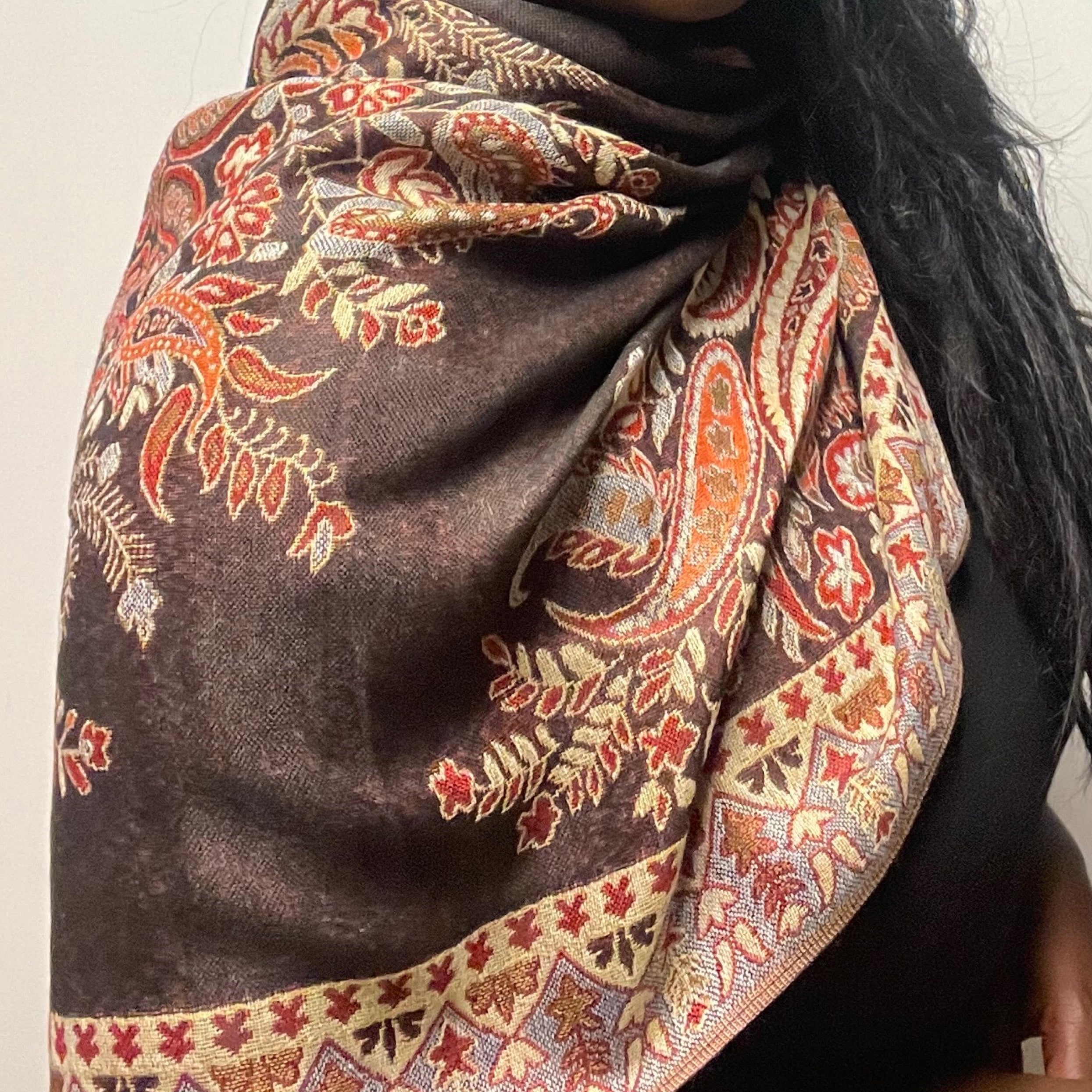 Charcoal Red Multicolored Pashmina Scarf