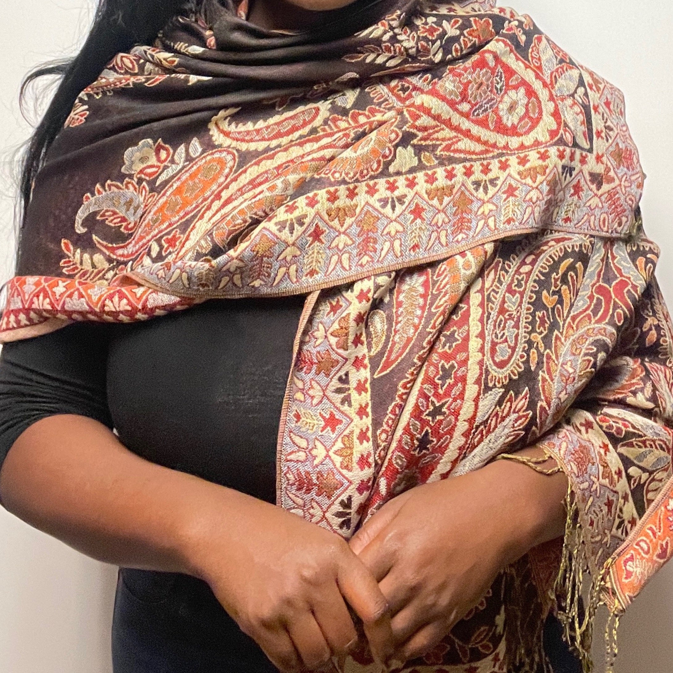 Charcoal Red Multicolored Pashmina Scarf