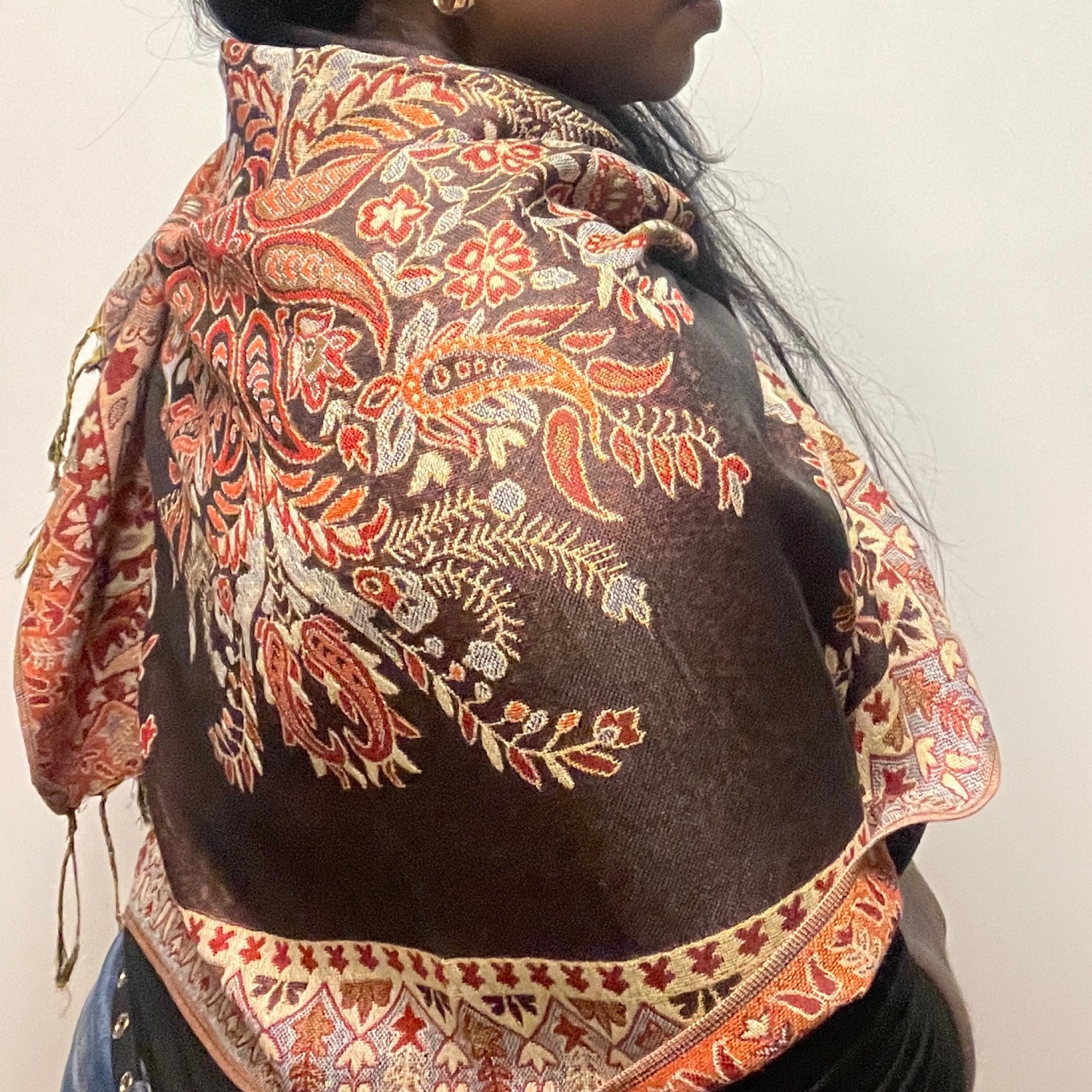 Charcoal Red Multicolored Pashmina Scarf