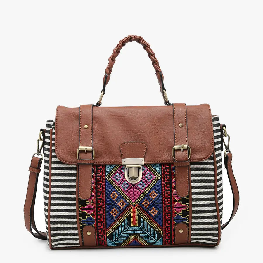 Embroidered Top Handle Multicolor Satchel