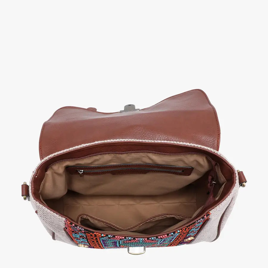 Embroidered Top Handle Multicolor Satchel