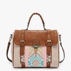 Embroidered Top Handle Multicolor Satchel - Pink