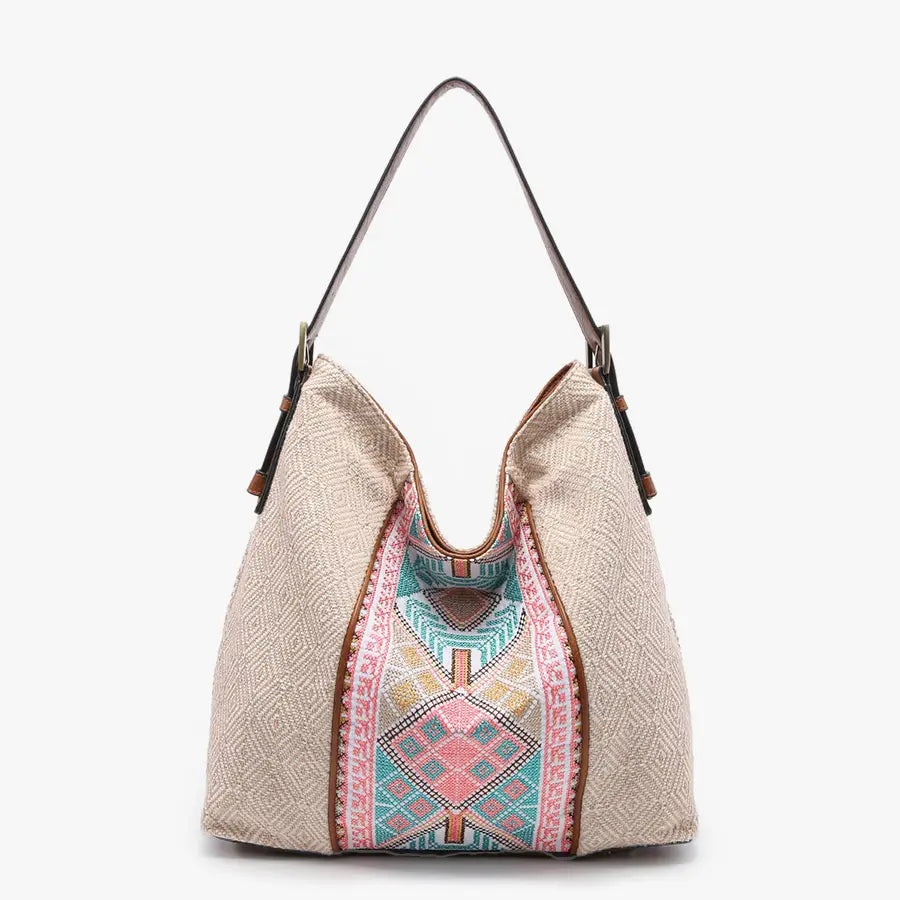 Aztec Embroidered Satchel - Pink Multi