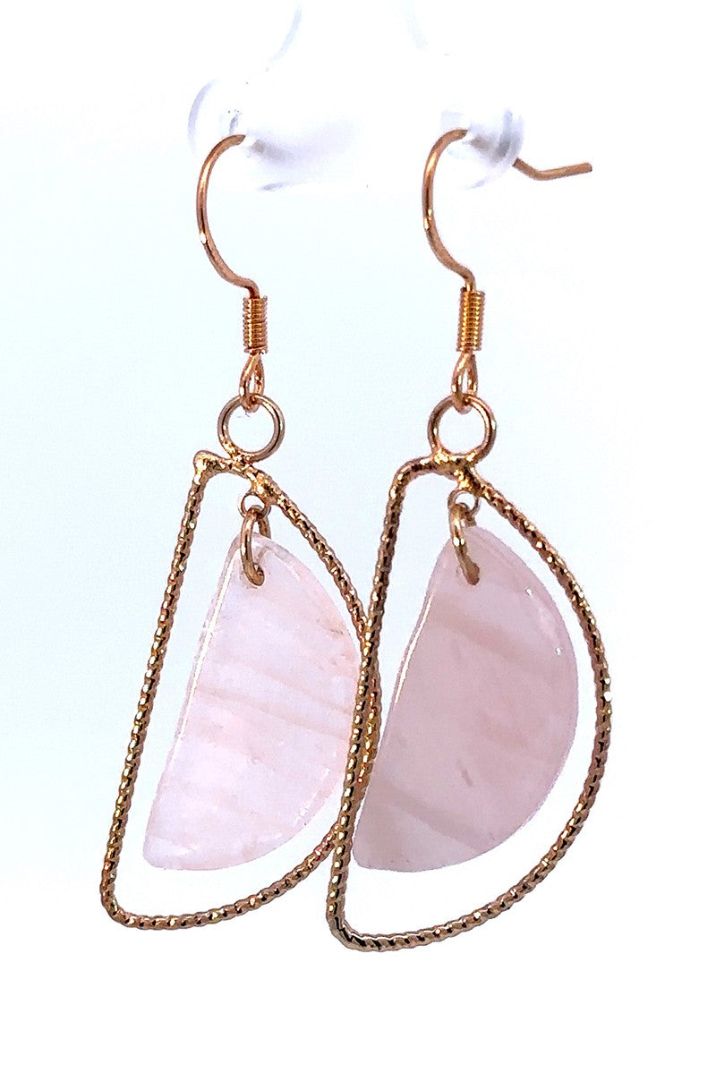 Half Moon Earrings (Faux Rose Quartz and Gold tone)