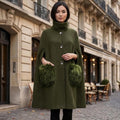 Faux Fur Pocketed Cape (Olive Green) - September Arrival