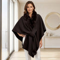Faux Fur Side Belted Poncho Wrap (Black) - September Arrival