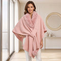 Faux Fur Side Belted Poncho Wrap (Blush Pink) - September Arrival