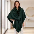 Faux Fur Side Belted Poncho Wrap (Hunter Green) - September Arrival