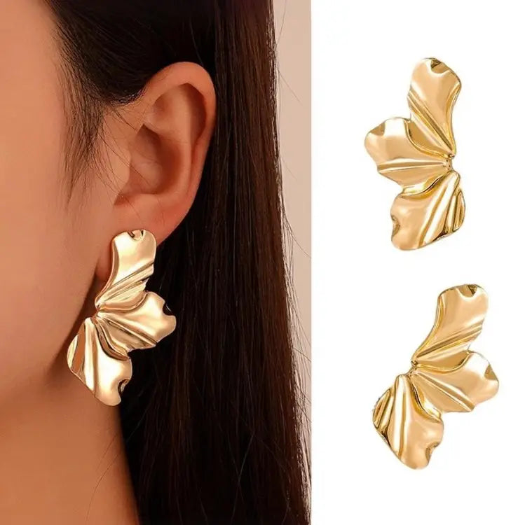 (Oct 2 Arrival) Steel Abstract Leaf Earrings (Gold)