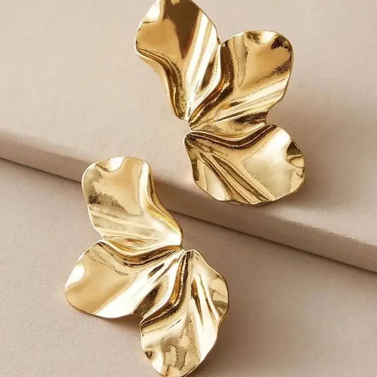 (Oct 2 Arrival) Steel Abstract Leaf Earrings (Gold)