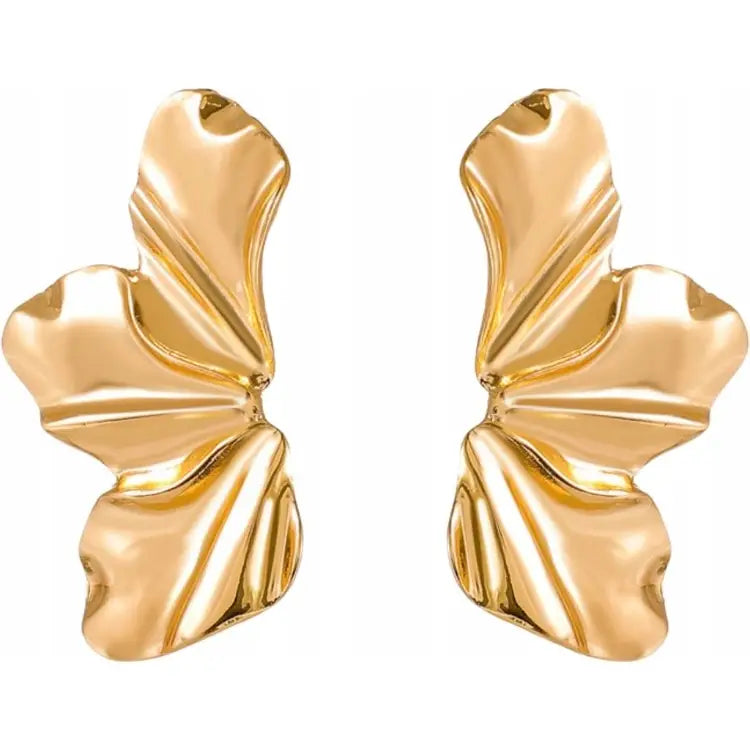 (Oct 2 Arrival) Steel Abstract Leaf Earrings (Gold)