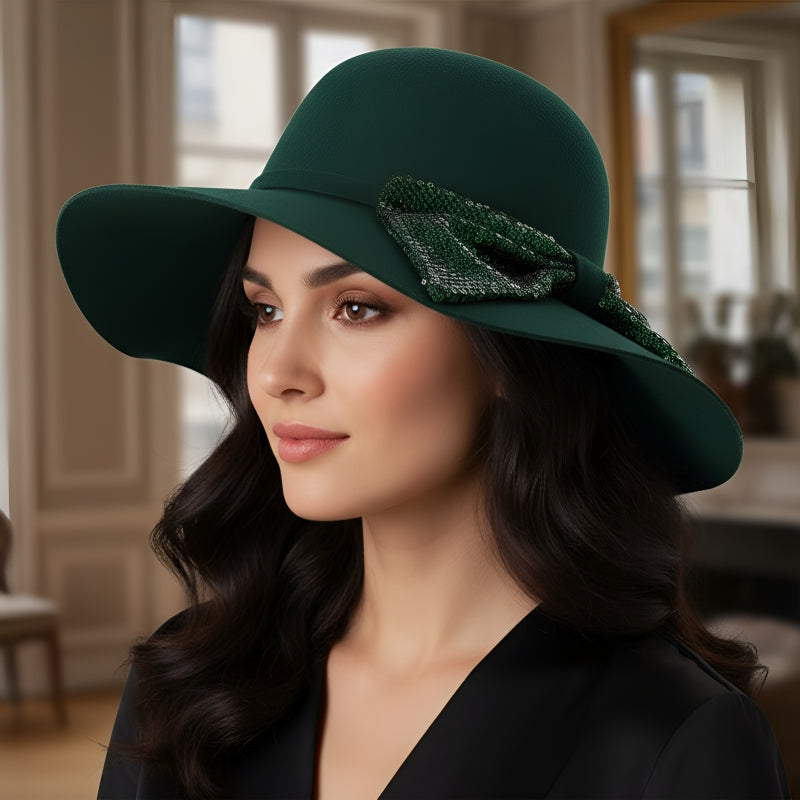 Green Bow Fedora Hat