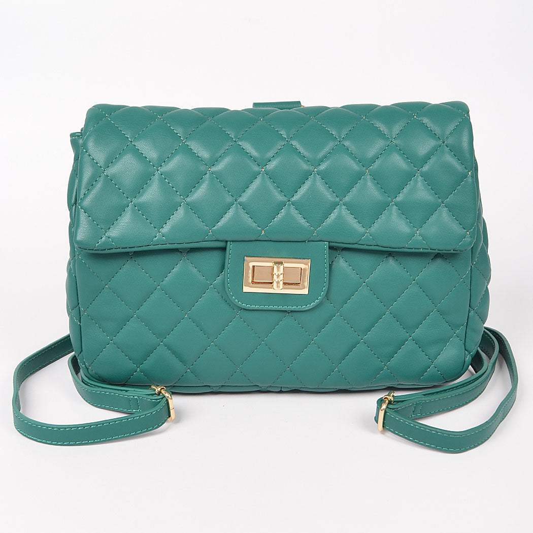 Quilted Faux Leather Chic Mini Bag Backpack (Green)