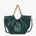 Green Slouchy Satchel with Embellished Chain
