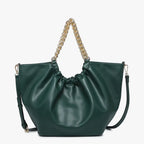 Green Slouchy Satchel with Embellished Chain
