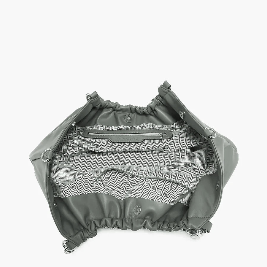Green Slouchy Satchel with Embellished Chain