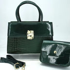 Patent Leather 2 Pc Shoulder Bag Set (Green)
