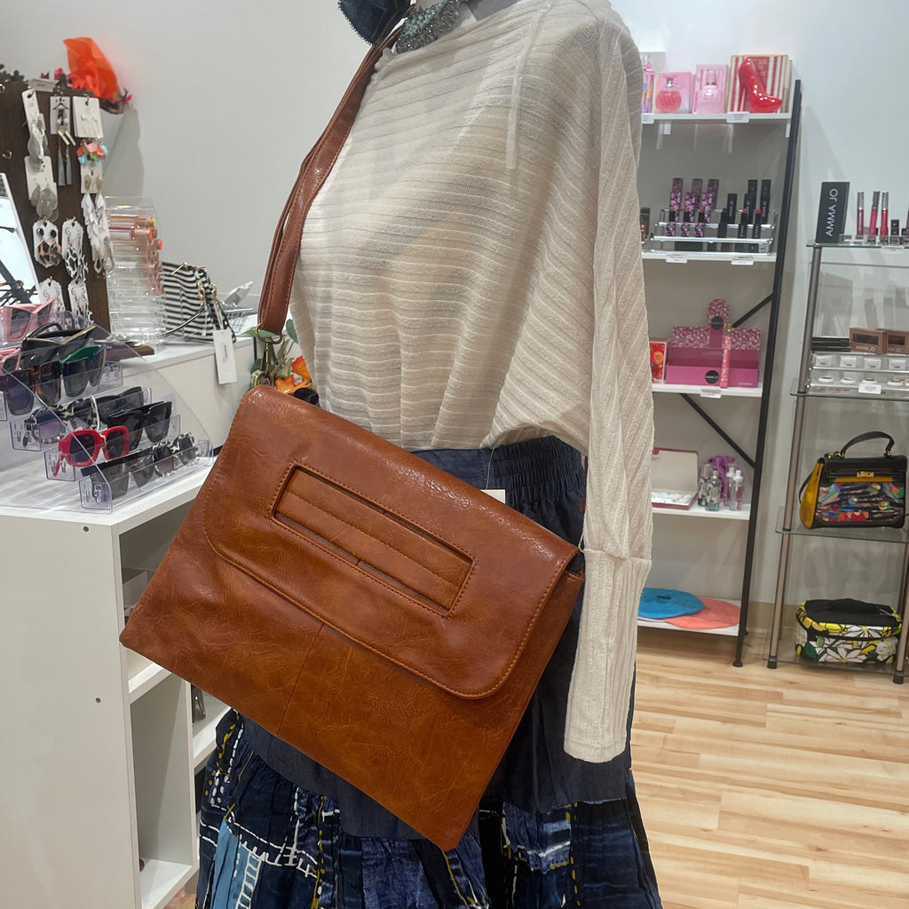 Camel Faux Leather Clutch Crossbody