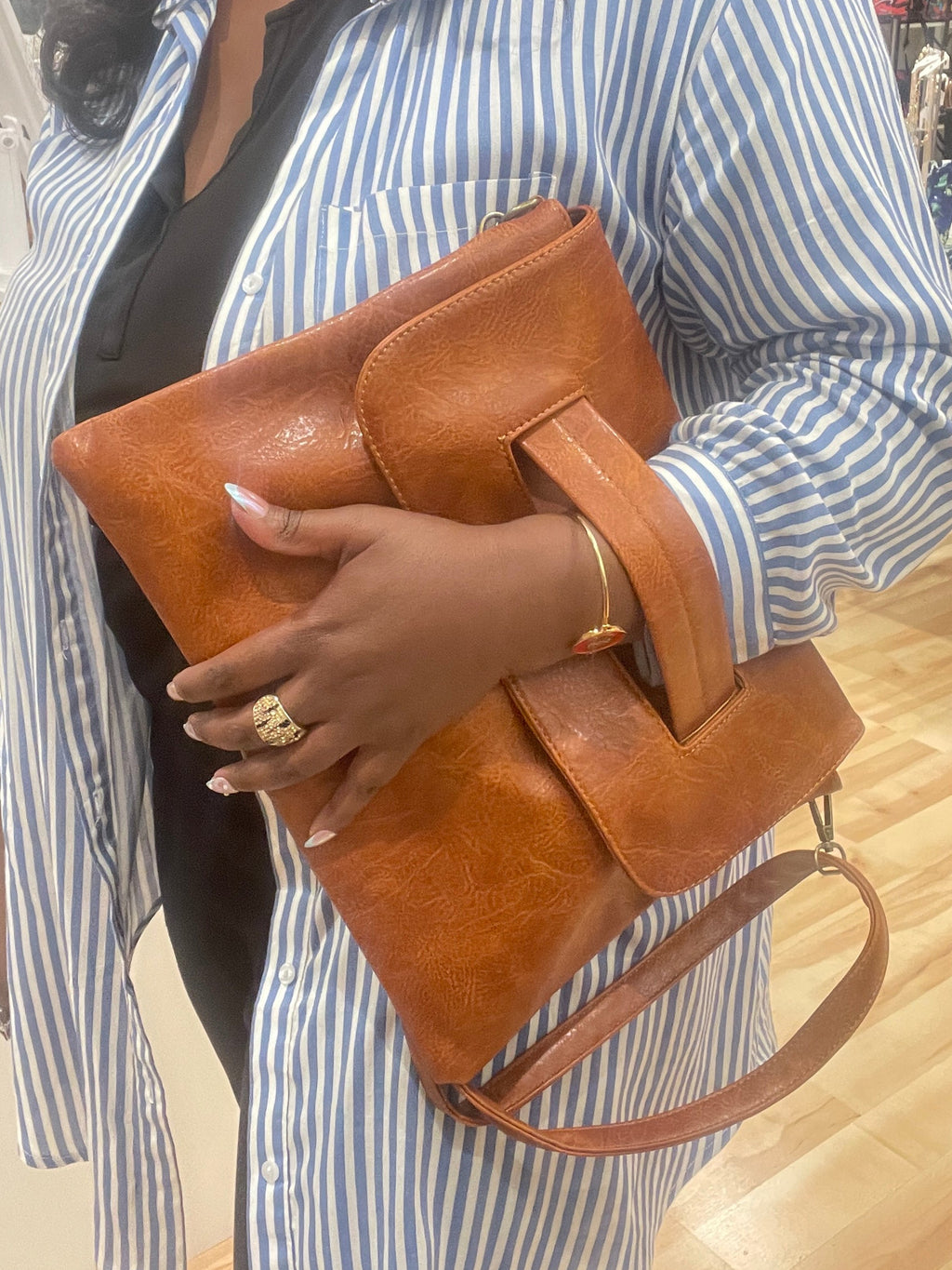Camel Faux Leather Clutch Crossbody