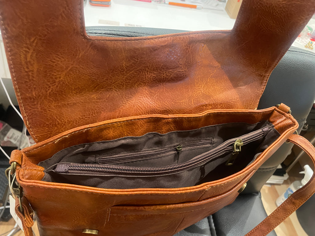 Camel Faux Leather Clutch Crossbody
