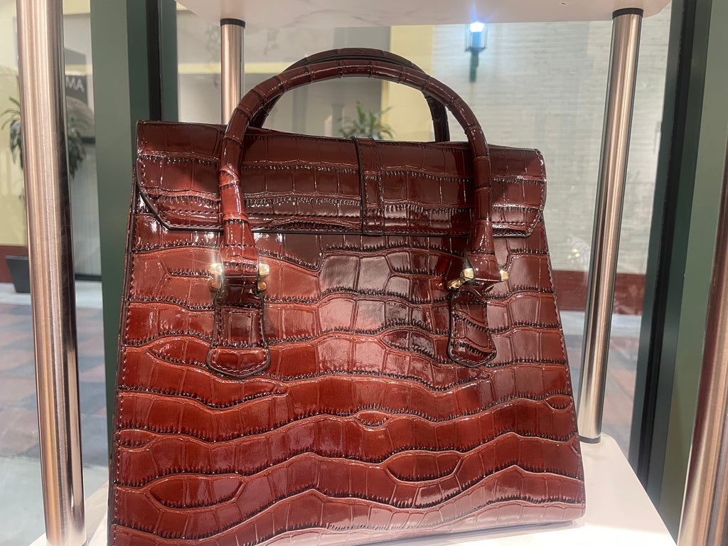 Faux Crocodile Patent Leather Lady Bag (Chocolate Brown)