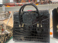 Faux Crocodile Patent Leather Lady Bag (Black)